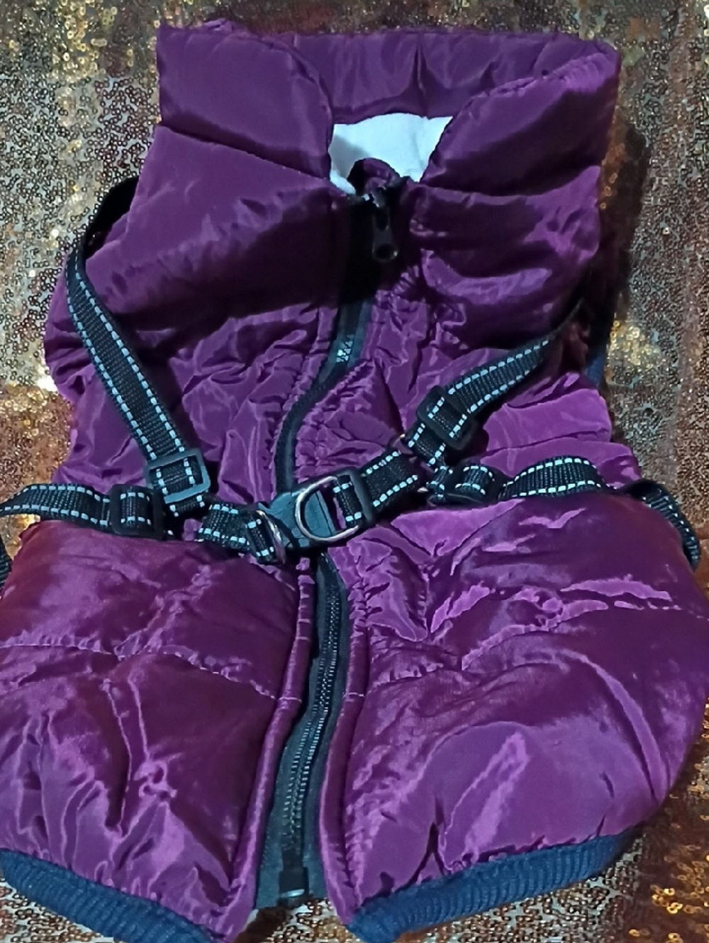 Dog Quilted Puffer Coat in Plum with Reflective Trim